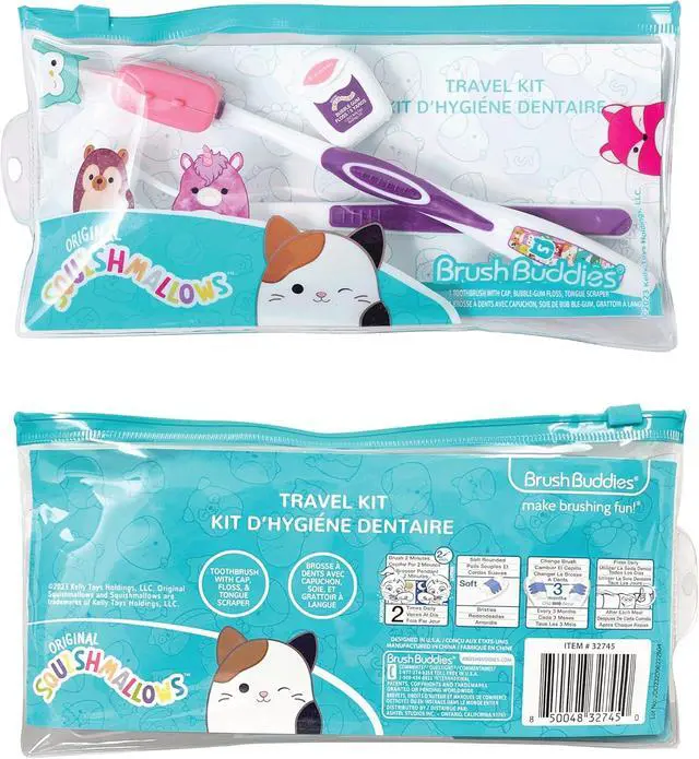 Alt view image 7 of 7 - Squishmallows Toothbrush Travel Kit, Dental Kit with Toothbrush, Tongue Scraper, and Floss
