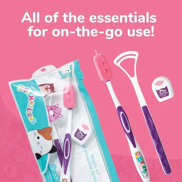 Alt view image 6 of 7 - Squishmallows Toothbrush Travel Kit, Dental Kit with Toothbrush, Tongue Scraper, and Floss