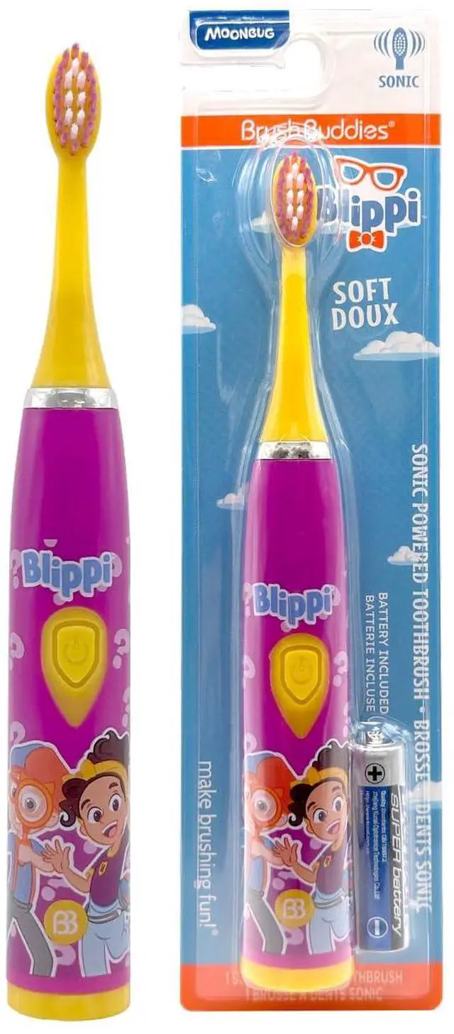 Main image of Blippi Electric Toothbrush for Kids, Battery Powered Sonic Toothbrush, Soft Bristles, Childrens Toothbrush for Boys & Girls, Toddler Oral Care, Blippi Character Design (Purple)
