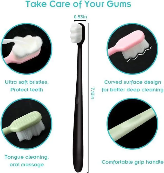 Alt view image 5 of 7 - 8 PCS Soft Toothbrushes for Adults, Nano Toothbrushes with 20000 Soft Floss Bristle for Gum Care, Deep Cleaning, Micro Bristle Toothbrush for Pregnant Women, Elderly, Kid, Protect Fragile Gums