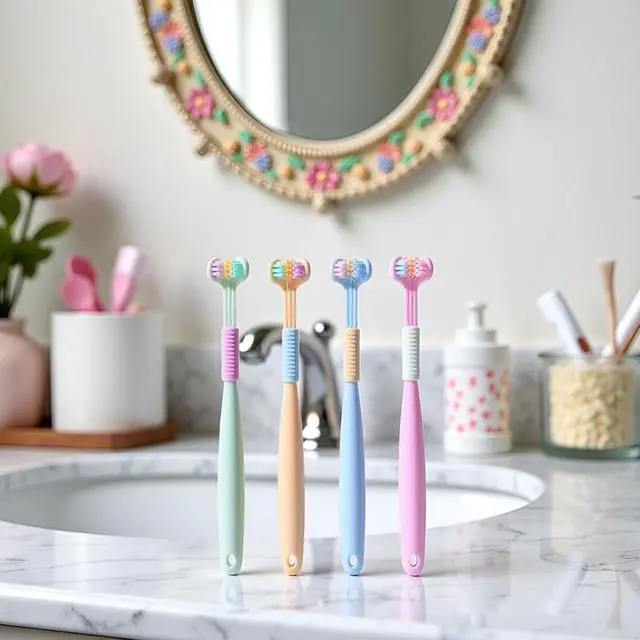 Alt view image 4 of 7 - 2 Pcs Random Color Three-Sided Soft Hair Toothbrush, Effective Wrap-Around Design, Deeply and Thoroughly to Clean Teeth and Gums, Suitable for Adults and Children Toothbrushes and Accessories