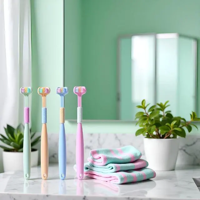 Alt view image 6 of 7 - 2 Pcs Random Color Three-Sided Soft Hair Toothbrush, Effective Wrap-Around Design, Deeply and Thoroughly to Clean Teeth and Gums, Suitable for Adults and Children Toothbrushes and Accessories