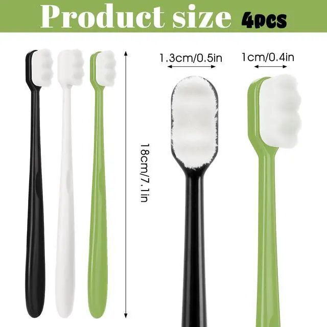 Alt view image 2 of 7 - 4 PCS Extra Soft Toothbrush Micro Nano Toothbrushes with 20000 Bristles Sterile Fiber Adult Toothbrush Painless Brushing for Sensitive Teeth Oral Recession Adult Kid Children (Black, White)
