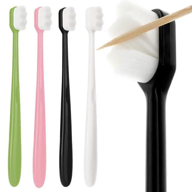 Alt view image 3 of 7 - 4 PCS Extra Soft Toothbrush Micro Nano Toothbrushes with 20000 Bristles Sterile Fiber Adult Toothbrush Painless Brushing for Sensitive Teeth Oral Recession Adult Kid Children (Black, White)
