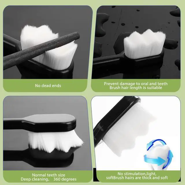 Alt view image 5 of 7 - 4 PCS Extra Soft Toothbrush Micro Nano Toothbrushes with 20000 Bristles Sterile Fiber Adult Toothbrush Painless Brushing for Sensitive Teeth Oral Recession Adult Kid Children (Black, White)