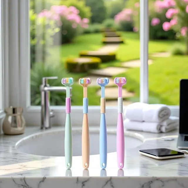 Alt view image 7 of 7 - 2 Pcs Random Color Three-Sided Soft Hair Toothbrush, Effective Wrap-Around Design, Deeply and Thoroughly to Clean Teeth and Gums, Suitable for Adults and Children Toothbrushes and Accessories