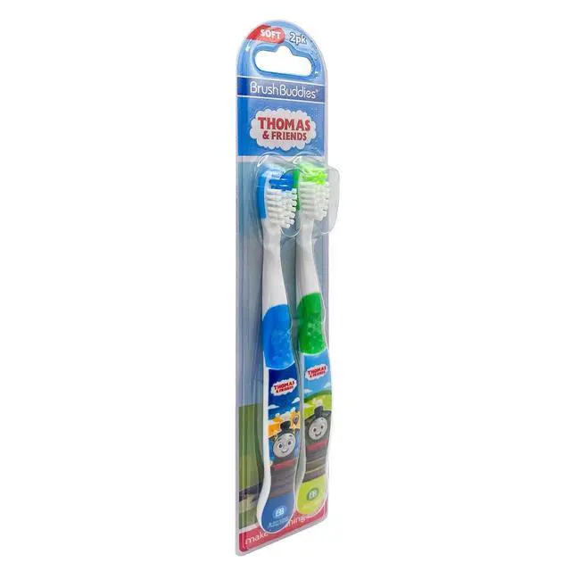 Alt view image 2 of 3 - Thomas and Friends Kids Toothbrush Twin Pack Manual Toothbrushes for Toddlers & Children Ages 3+ Soft Bristles Green & Blue Character Toothbrush for Boys & Girls
