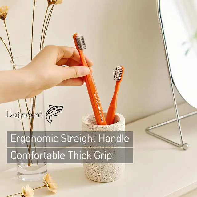 Alt view image 6 of 7 - V-Shaped Orthodontic Toothbrush for Braces Spiral Bristles Braces Toothbrush for Brackets and Wires Cleaning Ergonomic Handle Indivisual Travel Cap (Shark Ortho Spiral, 2 Pack)
