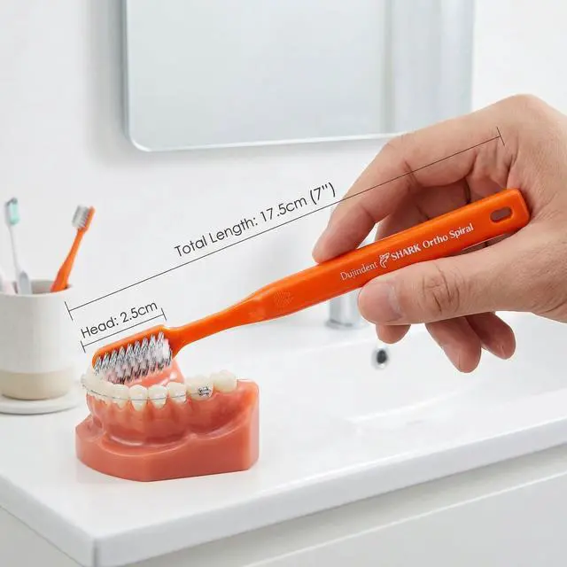 Alt view image 4 of 7 - V-Shaped Orthodontic Toothbrush for Braces Spiral Bristles Braces Toothbrush for Brackets and Wires Cleaning Ergonomic Handle Indivisual Travel Cap (Shark Ortho Spiral, 2 Pack)