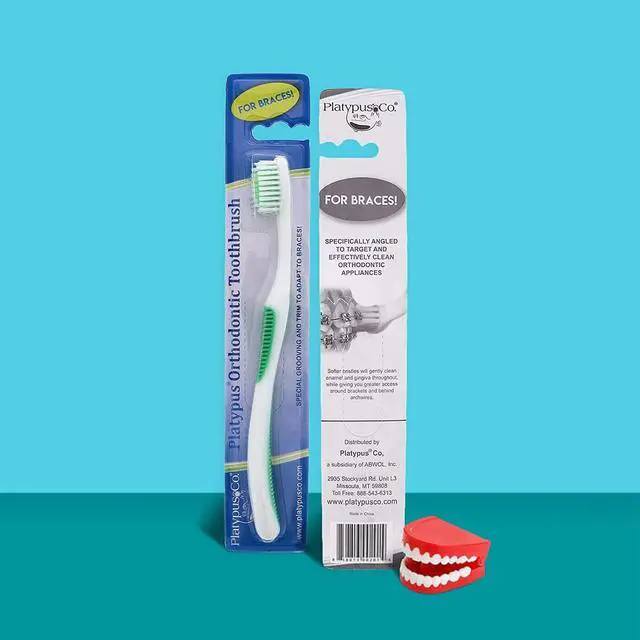 Alt view image 2 of 7 - Platypus Orthodontic Toothbrush with Soft Bristles for Braces, 1 Count | Suitable for Adults & Kids; Angled for Better Access Around Brackets & Archwires, with a Comfort Silicone Grip