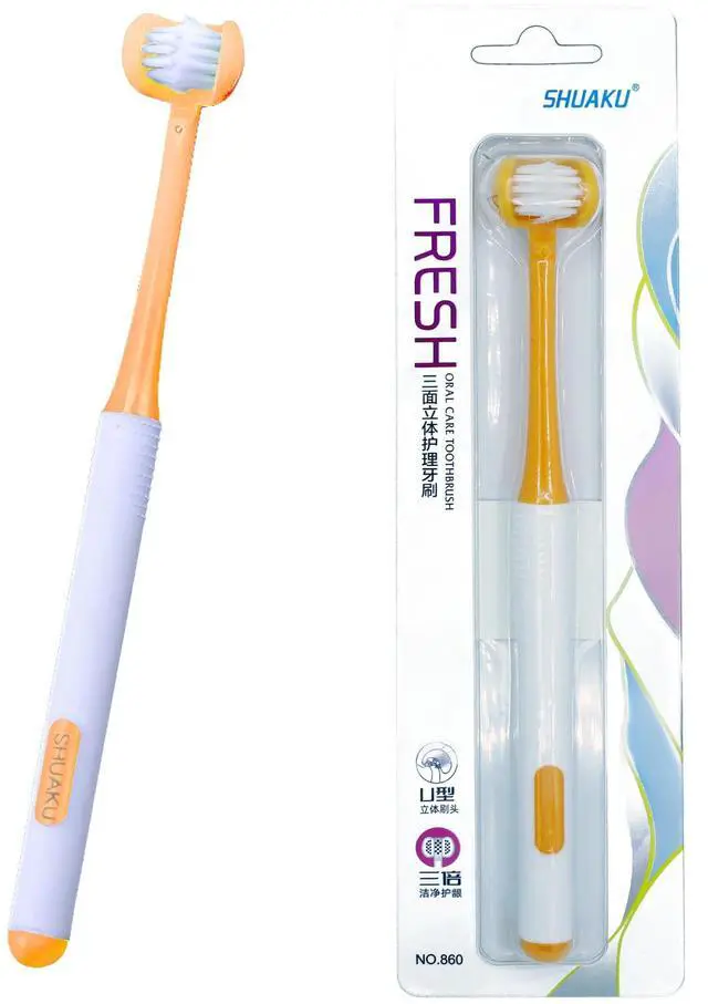 Main image of 3 Sided Autism Toothbrush Three Bristles for Special Needs Adult Soft Bristles Soft and Gentle for Complete Tooth and Gum Care (Orange 1PCS)