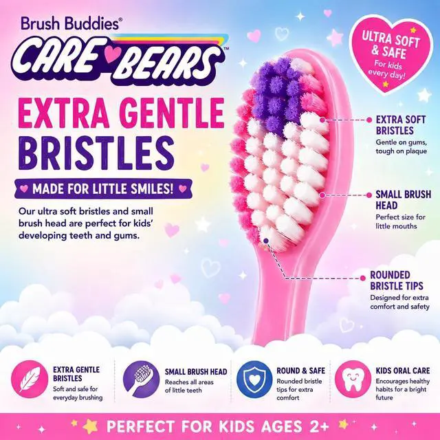 Alt view image 2 of 5 - Care Bears Kids Toothbrush Set, 6 Pack Soft Bristle Toothbrushes for Kids Ages 2+, Extra Gentle Bristles, Small Head, Easy Grip Handle, Fun Care Bears Design, Oral Care