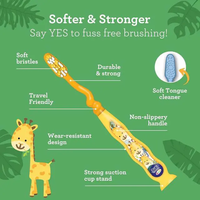 Alt view image 2 of 6 - Kids Toothbrush with Suction Cup & Fun Animal Designs - Soft Bristles for Healthy Gums- Non-Slippery & Mess-Free Toothbrush, 3+ Age- 4 Count (Pack of 2)