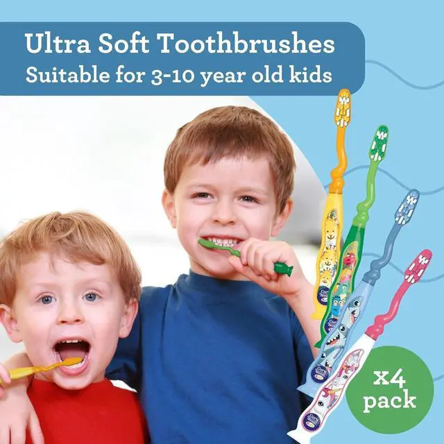 Alt view image 3 of 6 - Kids Toothbrush with Suction Cup & Fun Animal Designs - Soft Bristles for Healthy Gums- Non-Slippery & Mess-Free Toothbrush, 3+ Age- 4 Count (Pack of 2)