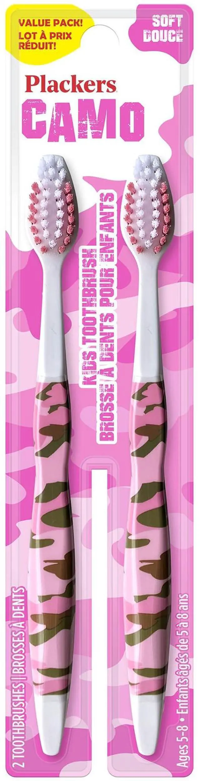 Main image of Kids Soft Toothbrush, Pink Camo, Ages 5-8, 2 Count | Soft bristles, Gentle on small teeth, For optimal brushing by kids
