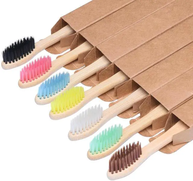 Main image of Bamboo Toothbrushes Medium for Adults and Kids, 7 Pcs | Natural, Biodegradable, BPA Free Bristles, Home and Travel Use