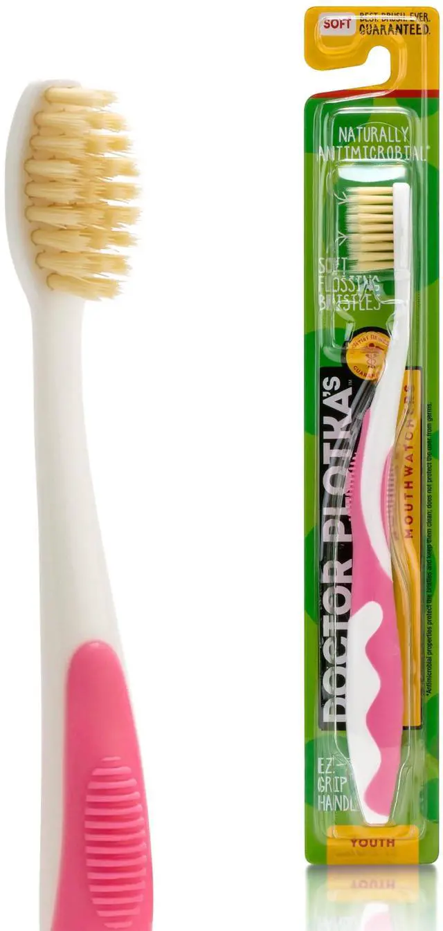 Main image of Soft Flossing Manual Toothbrush, Kids, Ultra Clean, Pink | Soft Floss-Tip Bristles for Kids Sensitive Teeth and Gums, Gentle Manual Brush, BPA Free, Dr Plotka Design