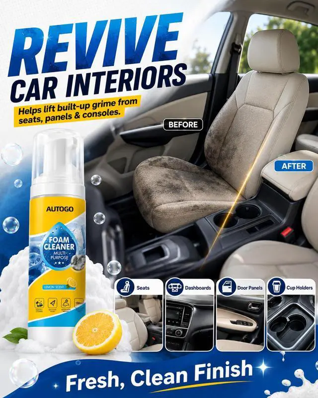 Alt view image 5 of 7 - 4-in-1 Multi-Enzyme Foam Cleaner,Multi-purpose Deep Cleaning Spray for Car Interior, Kitchen Grease, Bathroom Tiles, Sofa (Lemon Fresh Scent)
