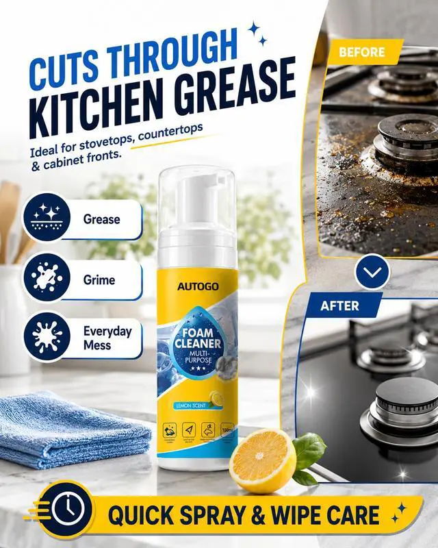 Alt view image 7 of 7 - 4-in-1 Multi-Enzyme Foam Cleaner,Multi-purpose Deep Cleaning Spray for Car Interior, Kitchen Grease, Bathroom Tiles, Sofa (Lemon Fresh Scent)