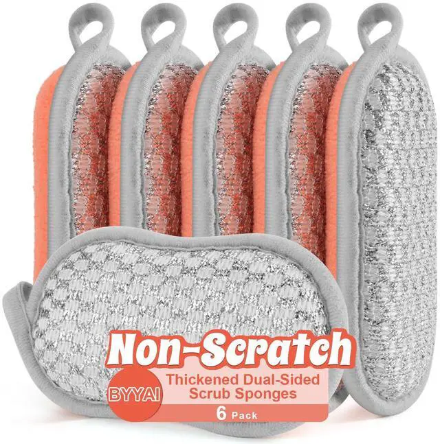 Main image of Kitchen Sponges for Washing Dishes, 1 Inch Thick Dual-Sided Dish Sponge | Non Scratch Sponges with Microfiber & Metal Scrubber, Reusable Sponges for Dishes, Pots, Glass, Sink, Stovetop & Bathroom