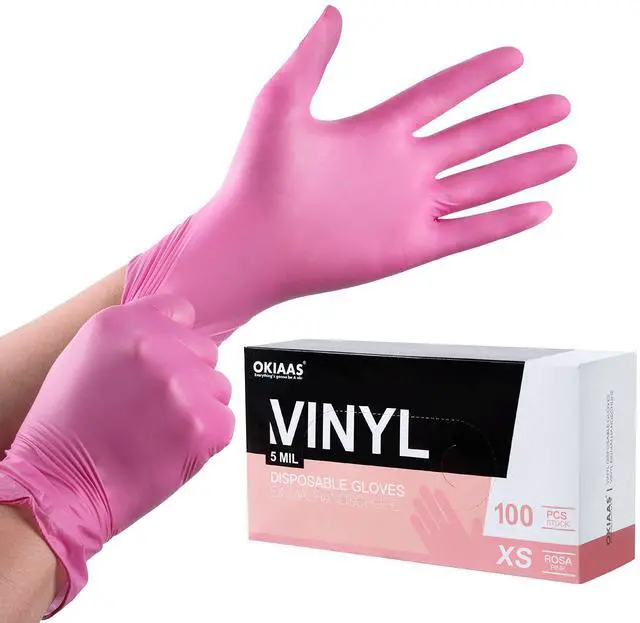 Main image of Vinyl Disposable Gloves, Latex-Free, Powder Free, Food Grade | Food Safe, 5 Mil Thickened for Cleaning, Cooking, Food Prep, Baking, Hair Dye, Tattoo, Pink, Medium, 50 Count