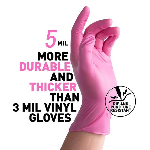 Alt view image 2 of 7 - Vinyl Disposable Gloves, Latex-Free, Powder Free, Food Grade | Food Safe, 5 Mil Thickened for Cleaning, Cooking, Food Prep, Baking, Hair Dye, Tattoo, Pink, Medium, 50 Count