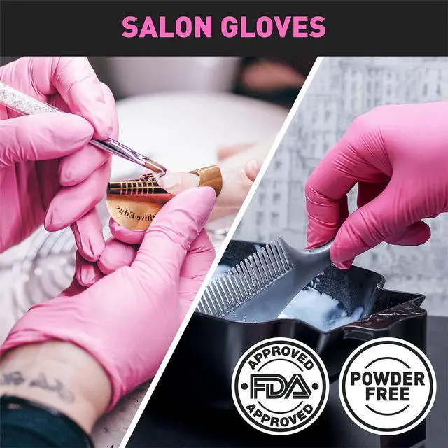 Alt view image 4 of 7 - Vinyl Disposable Gloves, Latex-Free, Powder Free, Food Grade | Food Safe, 5 Mil Thickened for Cleaning, Cooking, Food Prep, Baking, Hair Dye, Tattoo, Pink, Medium, 50 Count