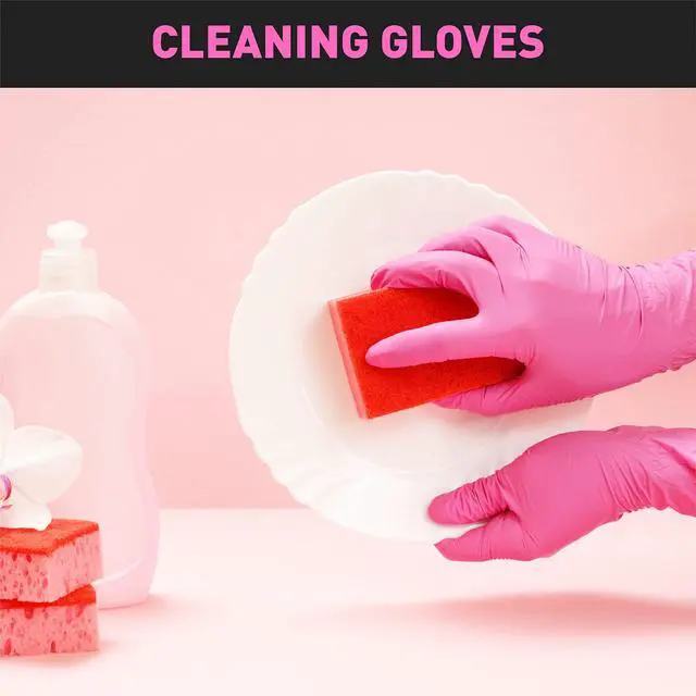 Alt view image 5 of 7 - Vinyl Disposable Gloves, Latex-Free, Powder Free, Food Grade | Food Safe, 5 Mil Thickened for Cleaning, Cooking, Food Prep, Baking, Hair Dye, Tattoo, Pink, Medium, 50 Count