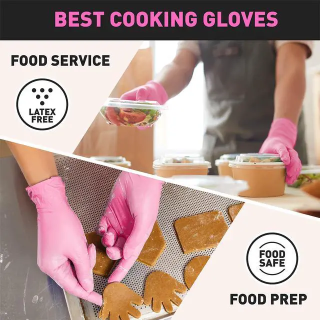 Alt view image 3 of 7 - Vinyl Disposable Gloves, Latex-Free, Powder Free, Food Grade | Food Safe, 5 Mil Thickened for Cleaning, Cooking, Food Prep, Baking, Hair Dye, Tattoo, Pink, Medium, 50 Count