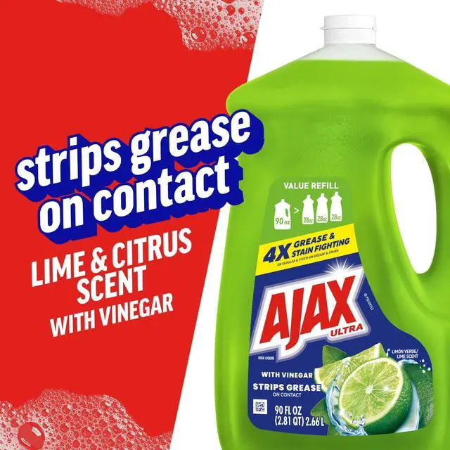 Alt view image 2 of 7 - Ultra Liquid Dish Soap, Lime Scent with Vinegar, 90 fl oz | Strips Grease on Contact, Mess-Free, Easy-Flip Cap, All-Purpose Cleaner, Gentle on Hands, Leaves Dishes Sparkling Clean