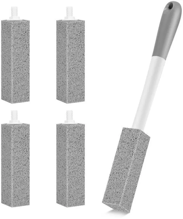 Main image of 4 Pack Toilet Pumice Stone with Long Handle,Pumice Stone Toilet Bowl Cleaner,1 Cleaning Handle, 4 No Touch Replaceable Piedra Pomez for Cleaning Toilets, Bathtubs, Grills, Swimming Pools, Sinks