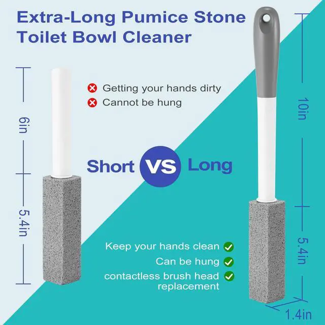 Alt view image 4 of 7 - 4 Pack Toilet Pumice Stone with Long Handle,Pumice Stone Toilet Bowl Cleaner,1 Cleaning Handle, 4 No Touch Replaceable Piedra Pomez for Cleaning Toilets, Bathtubs, Grills, Swimming Pools, Sinks