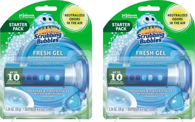 Main image of Fresh Gel Toilet Bowl Cleaner, Rainshower, 6 Count 2-Pack | Freshens with Each Flush, Fights Odors, Hygienic, No-Touch Use, Prevents Limescale & Hard Water Rings, Lasts up to 20 Weeks