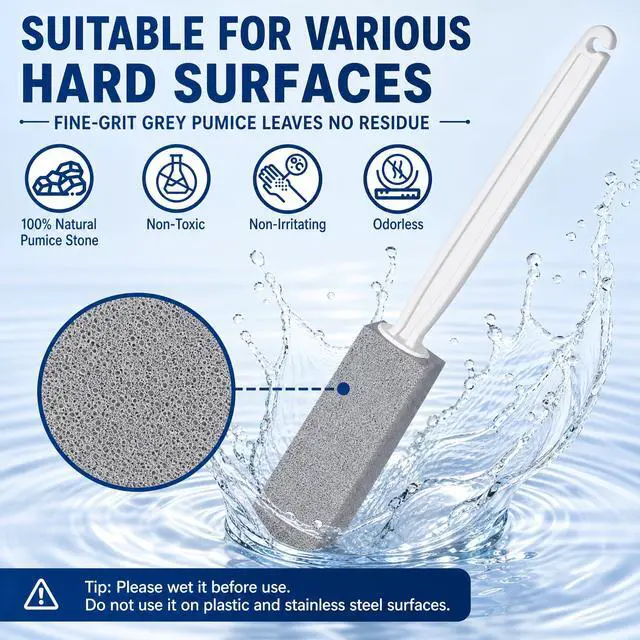 Alt view image 3 of 7 - 2 Pack Pumice Stone for Toilet Cleaning, Extra Long Handle for Removing Bowl Ring, Pool, Bathroom, Toilet Brush