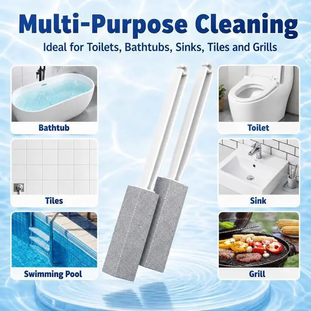 Alt view image 6 of 7 - 2 Pack Pumice Stone for Toilet Cleaning, Extra Long Handle for Removing Bowl Ring, Pool, Bathroom, Toilet Brush
