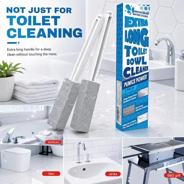 Alt view image 7 of 7 - 2 Pack Pumice Stone for Toilet Cleaning, Extra Long Handle for Removing Bowl Ring, Pool, Bathroom, Toilet Brush