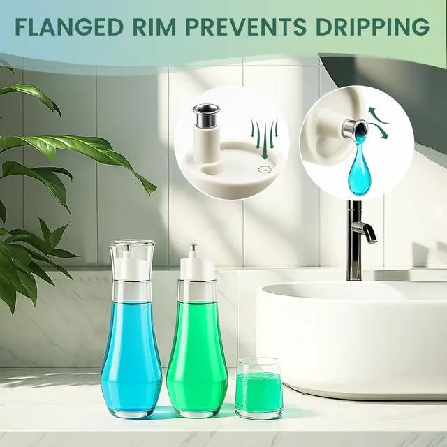 Alt view image 4 of 7 - Clear Glass Mouthwash Dispenser with Cup Lid for Bathroom, 8.8 fl oz | Refillable Mouthwash Container Bottle for Countertop