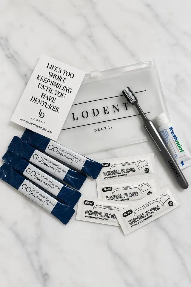 Alt view image 2 of 7 - Travel Dental Care Kit with Toothbrush, Toothpaste, Floss Picks, & Mouthwash Packets - Portable Hygiene Set for Office, Gym, Hotels, & Emergencies