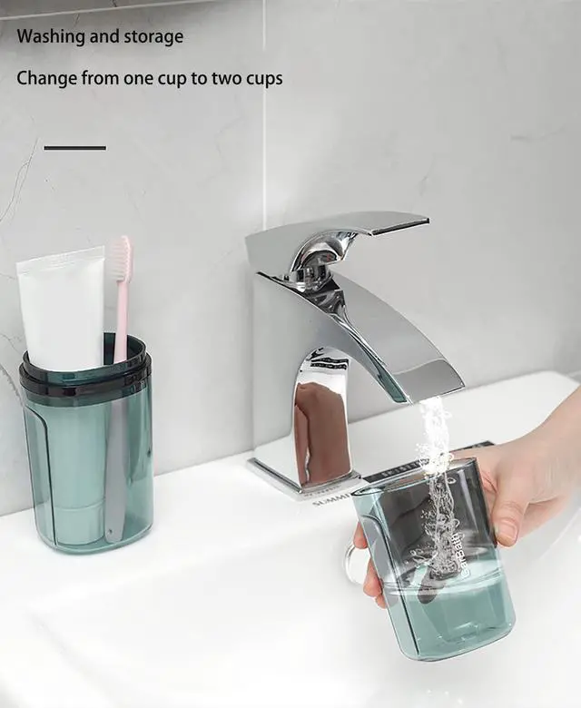 Alt view image 3 of 6 - Travel Toileting Cup, Transparent Mouthwash Cup, Portable Toothbrush & Toothpaste Case with Cover, Toiletries Toothpaste Toothbrush Storage Box for Bathroom Travel Camping Home School Business Trip