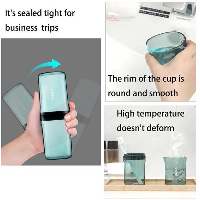 Alt view image 5 of 6 - Travel Toileting Cup, Transparent Mouthwash Cup, Portable Toothbrush & Toothpaste Case with Cover, Toiletries Toothpaste Toothbrush Storage Box for Bathroom Travel Camping Home School Business Trip