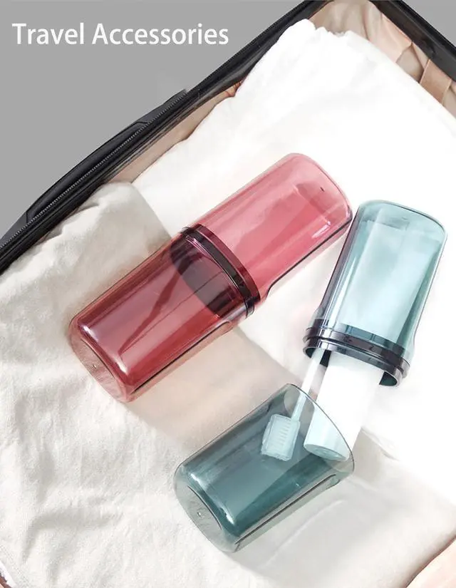 Alt view image 6 of 6 - Travel Toileting Cup, Transparent Mouthwash Cup, Portable Toothbrush & Toothpaste Case with Cover, Toiletries Toothpaste Toothbrush Storage Box for Bathroom Travel Camping Home School Business Trip