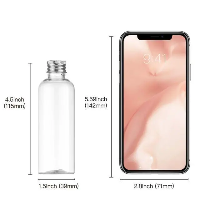 Alt view image 6 of 6 - Travel Bottles for Toiletries, 3.4oz Mouthwash Container, Screw Top | 5 Pack, small size plastic bottles empty, for liquids & shampoo, with silvery twist cap, TSA, leak-proof, clear, 100ml