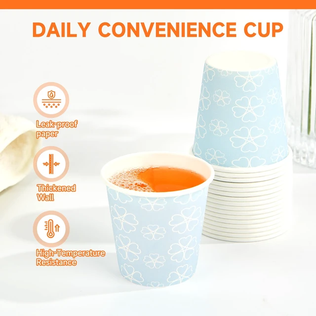 Alt view image 3 of 7 - 100 Pack 3 oz Bathroom Paper Cups for Mouthwash, Mist Blue | Food-grade paper, reinforced rolled rim, leak-resistant and stackable, for mouthwash, medicine, espresso and kids drinks