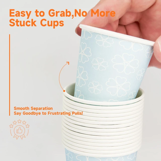 Alt view image 5 of 7 - 100 Pack 3 oz Bathroom Paper Cups for Mouthwash, Mist Blue | Food-grade paper, reinforced rolled rim, leak-resistant and stackable, for mouthwash, medicine, espresso and kids drinks