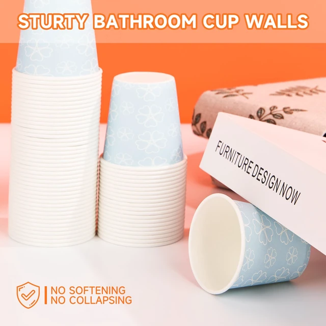 Alt view image 7 of 7 - 100 Pack 3 oz Bathroom Paper Cups for Mouthwash, Mist Blue | Food-grade paper, reinforced rolled rim, leak-resistant and stackable, for mouthwash, medicine, espresso and kids drinks