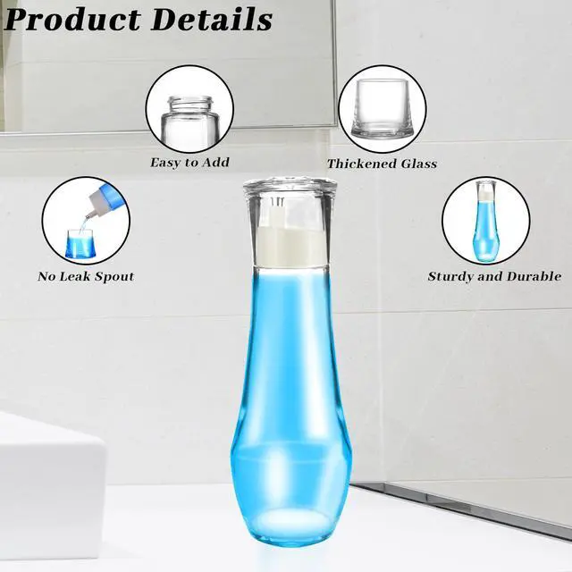 Alt view image 4 of 7 - Bathroom Mouthwash Dispenser with Lid,8.8 oz Glass Mouthwash Dispensers with Pour Spout Reusable Dispensing Mouthwash, Vegetable Oil, Syrup, and Other Liquids Container Cups