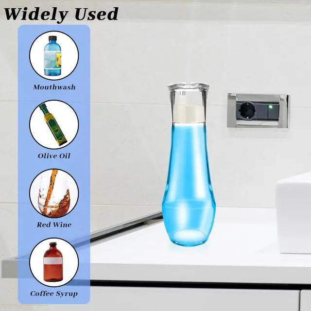 Alt view image 5 of 7 - Bathroom Mouthwash Dispenser with Lid,8.8 oz Glass Mouthwash Dispensers with Pour Spout Reusable Dispensing Mouthwash, Vegetable Oil, Syrup, and Other Liquids Container Cups
