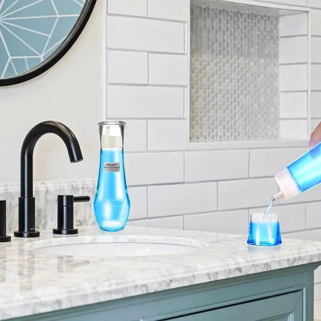 Alt view image 7 of 7 - Bathroom Mouthwash Dispenser with Lid,8.8 oz Glass Mouthwash Dispensers with Pour Spout Reusable Dispensing Mouthwash, Vegetable Oil, Syrup, and Other Liquids Container Cups