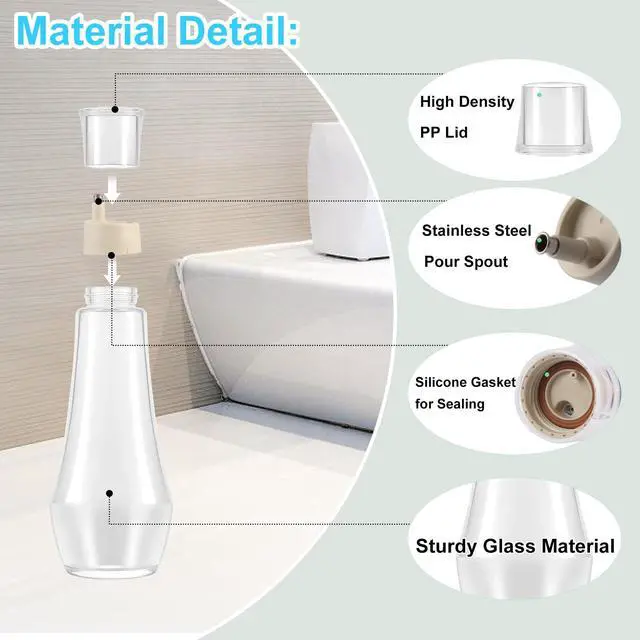 Alt view image 3 of 6 - Glass Mouthwash Dispenser for Bathroom, 8.8OZ Mouth Wash Container Bottle with Lid Cup, Small Clear Refillable Mouthwash Holder Decanter for Countertop, Multifunctional Glass Bottle