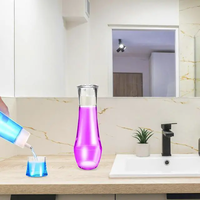 Alt view image 2 of 7 - Bathroom Mouthwash Dispenser with Lid,8.8 oz Glass Mouthwash Dispensers with Pour Spout Reusable Dispensing Mouthwash, Vegetable Oil, Syrup, and Other Liquids Container Cups